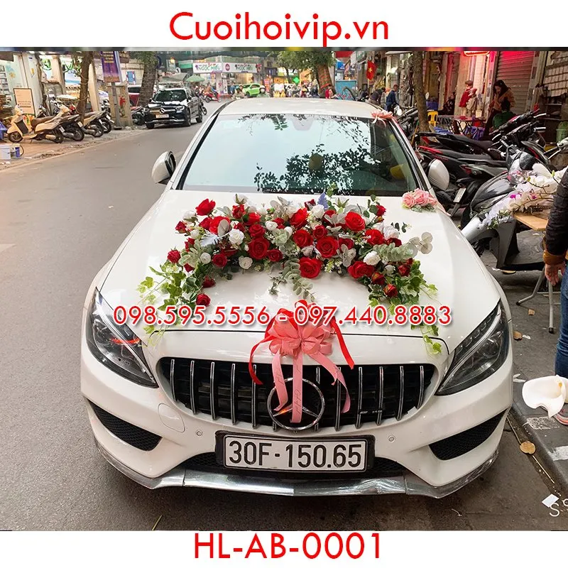 Trang trí xe hoa cưới bằng hoa lụa HL-AB-0001