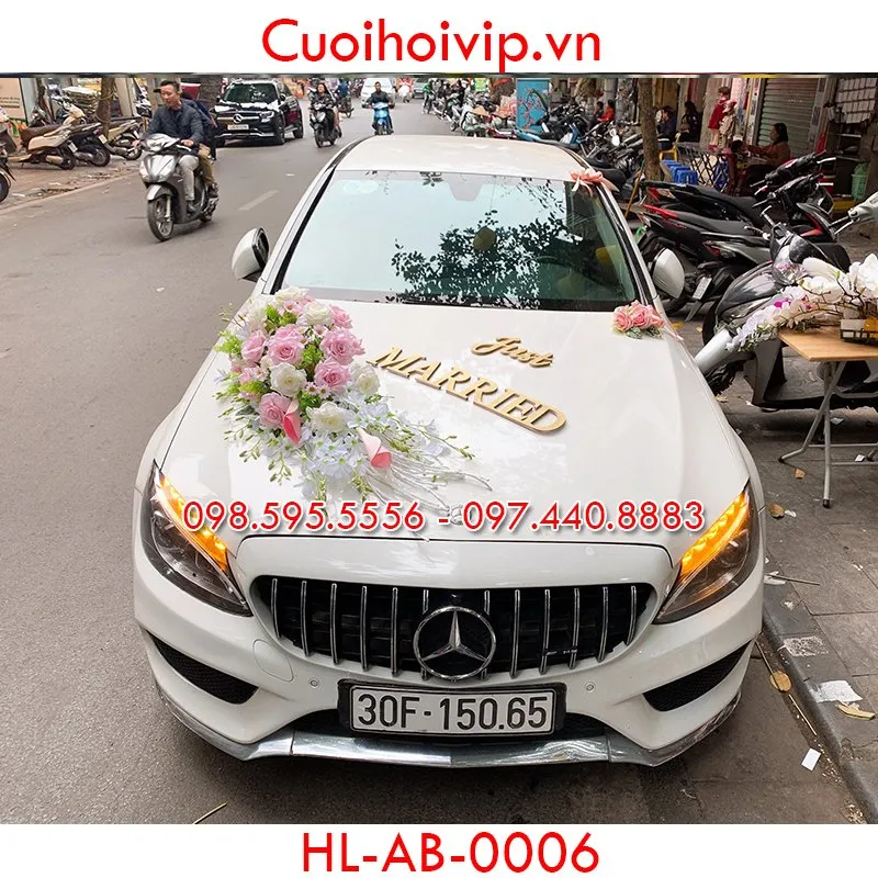 Trang trí xe hoa cưới bằng hoa lụa HL-AB-0006