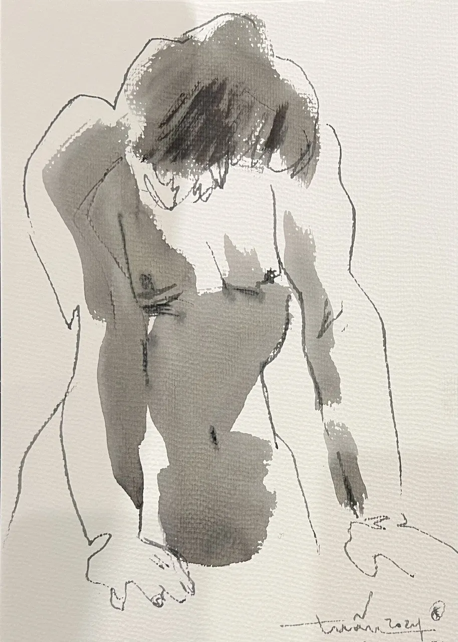 Họa sĩ Nguyễn Hồng Tuấn vẽ người mẫu P.A.