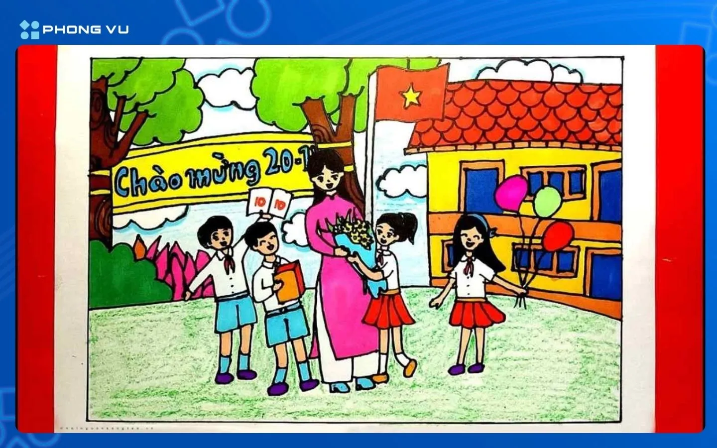 Hoàn thiện bức tranh vẽ thầy cô với màu sắc sinh động và rực rỡ