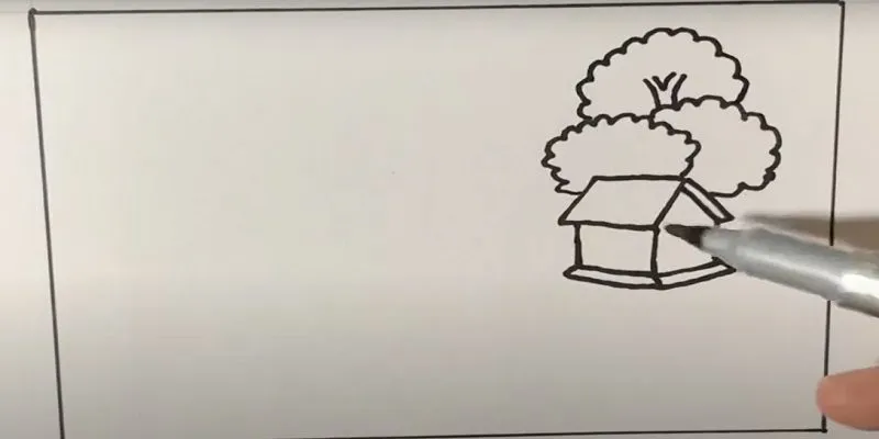 Hoàn thiện phác thảo các tán cây lớn cạnh nhà với đường nét sinh động