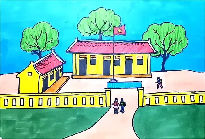 Học sinh cùng nhau vẽ tranh tại sân trường