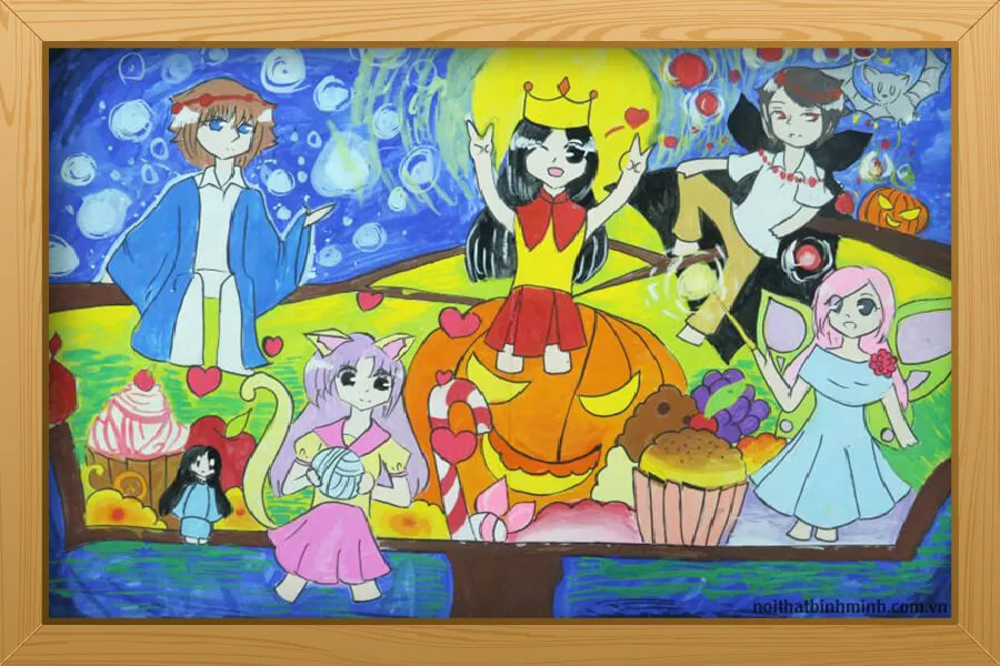 Học sinh lớp 9 vẽ tranh đề tài Halloween với phong cách sáng tạo