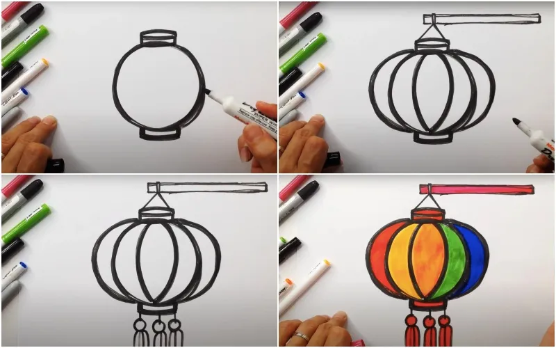 Hướng dẫn từng bước vẽ chiếc lồng đèn lồng truyền thống đơn giản
