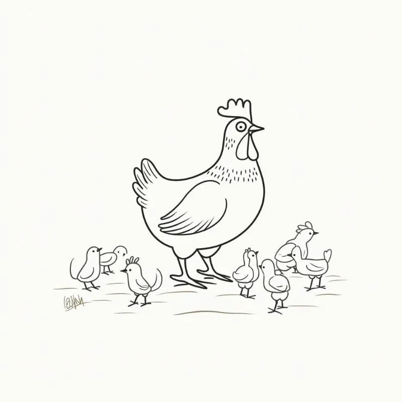 Hướng dẫn vẽ tranh Đông Hồ Gà Đàn bằng bút chì, hình ảnh gà mẹ và gà con đơn giản