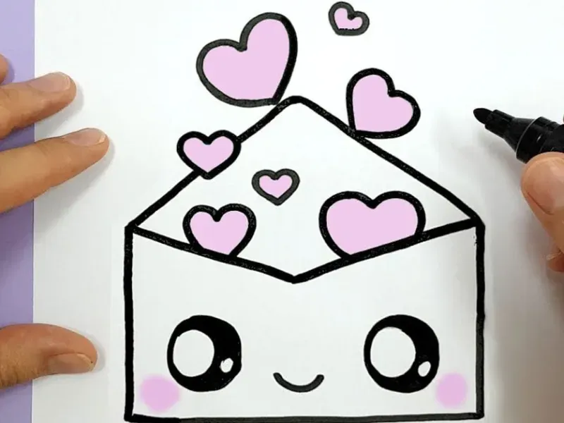 Kawaii phong bì với mắt to và trái tim hồng