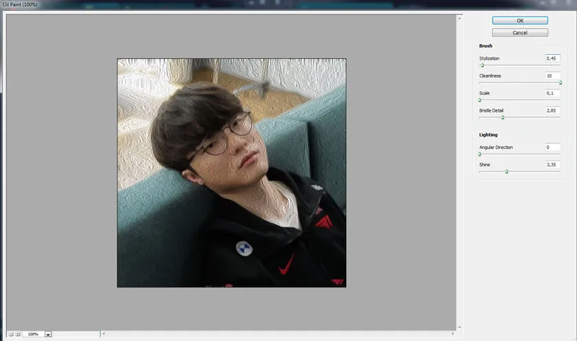 Kéo thanh trượt Stylization để điều chỉnh độ uốn lượn của nét cọ