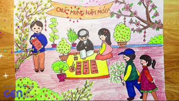 Khám phá ý tưởng ảnh vẽ tranh ngày tết đầy màu sắc của các em học sinh lớp 4