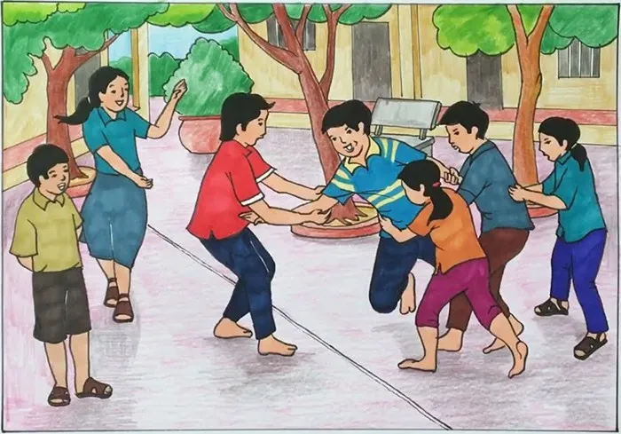 Khoảnh khắc vui cùng bạn bè chơi đùa trên sân trường