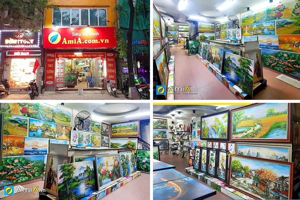 Không gian cửa hàng bán tranh treo tường phòng khách đẹp hợp phong thủy