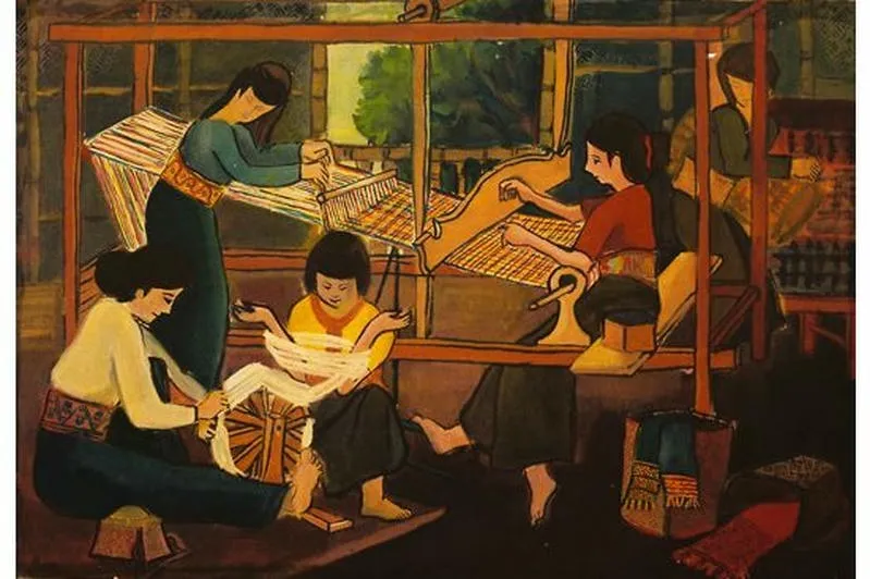 Không gian quê hương yên bình trong tranh vẽ làng nghề truyền thống