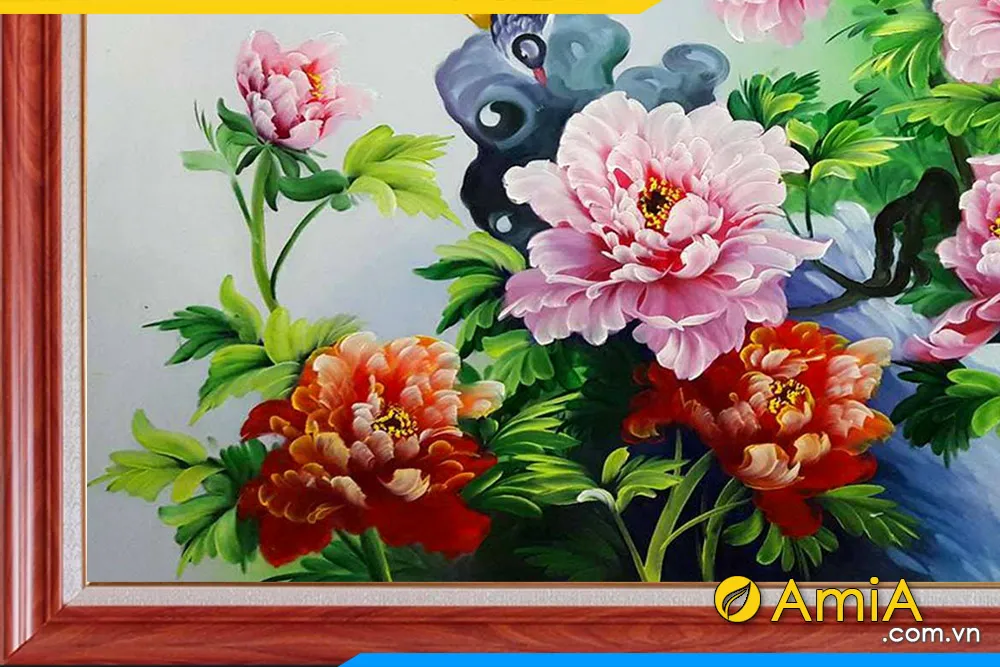 Khung tranh chắc chắn bảo vệ tác phẩm sơn dầu hoa mẫu đơn bền đẹp