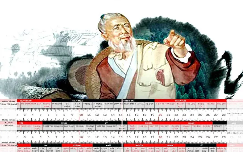 Thước Lỗ Ban 42.9cm được dùng trong xây dựng mộ mả, lăng tẩm