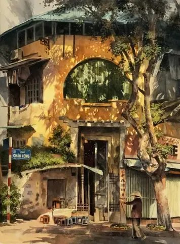 Kiến trúc nhà cổ đặc trưng của Hà Nội được tái hiện qua những nét vẽ tay