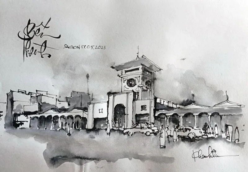 Ký họa chợ bến thành phong cách tối giản đầy chất thơ