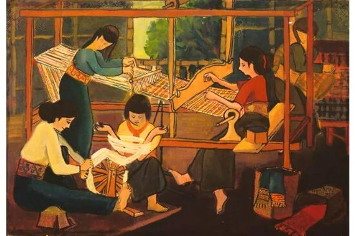 Kỹ thuật dệt lụa điêu luyện được thể hiện qua tranh vẽ truyền thống việt nam