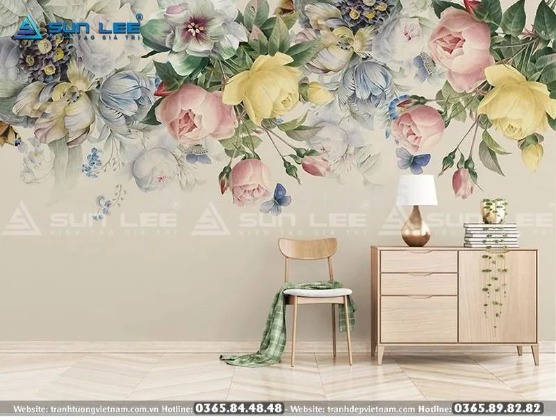 Kỹ thuật vẽ tranh tường hoa hồng tả thực đến từng chi tiết nhỏ - Mẫu 17