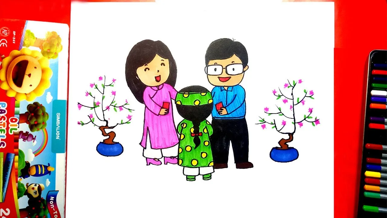 Mẫu bao lì xì tươi vui và may mắn xuất hiện trong ảnh vẽ tranh ngày tết