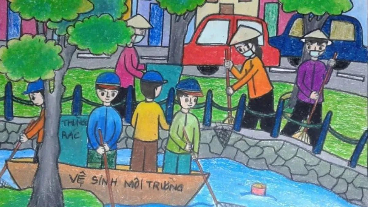 Mẫu hình ảnh vẽ tranh bảo vệ môi trường đẹp nhất về khu phố sạch