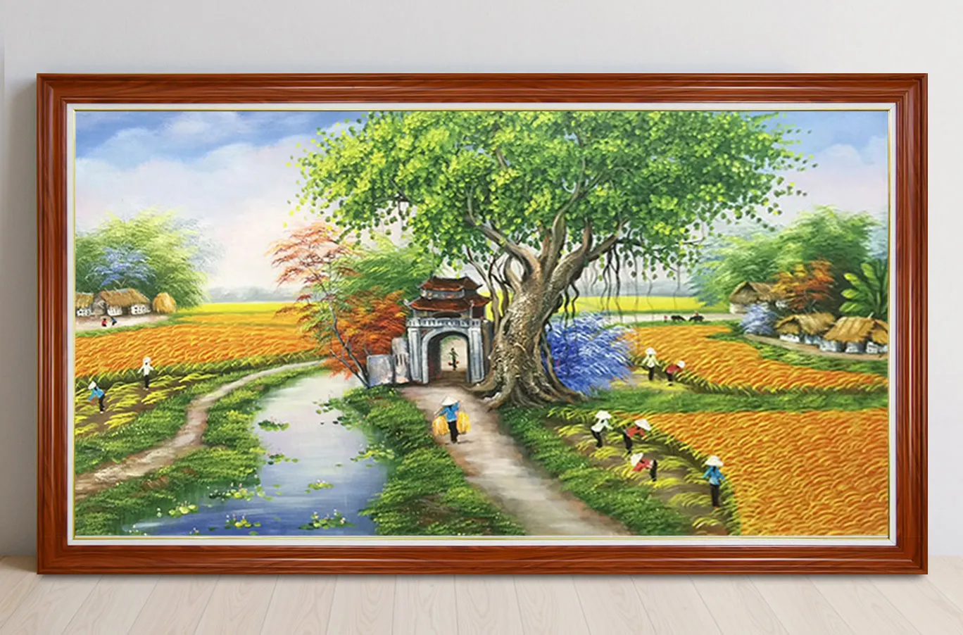 Màu sơn dầu vẽ tranh phong cảnh cánh đồng lúa xanh mướt