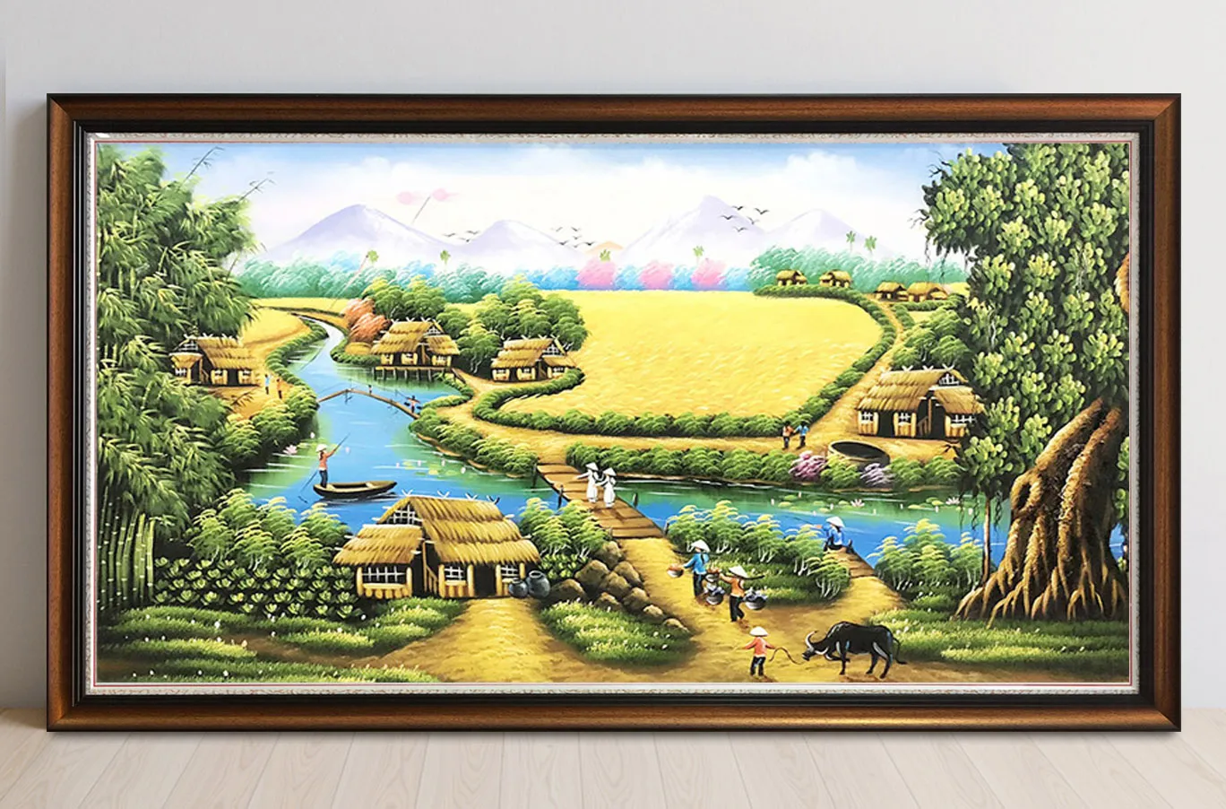 Màu sơn dầu vẽ tranh phong cảnh chợ quê đông đúc và nhộn nhịp