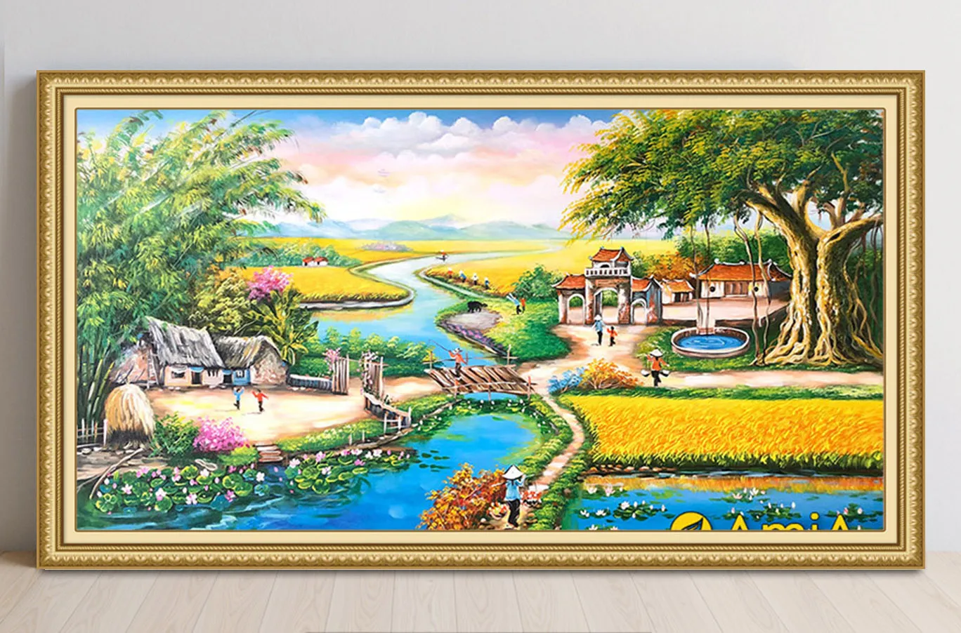 Màu sơn dầu vẽ tranh phong cảnh cổng làng xưa đầy hoài niệm