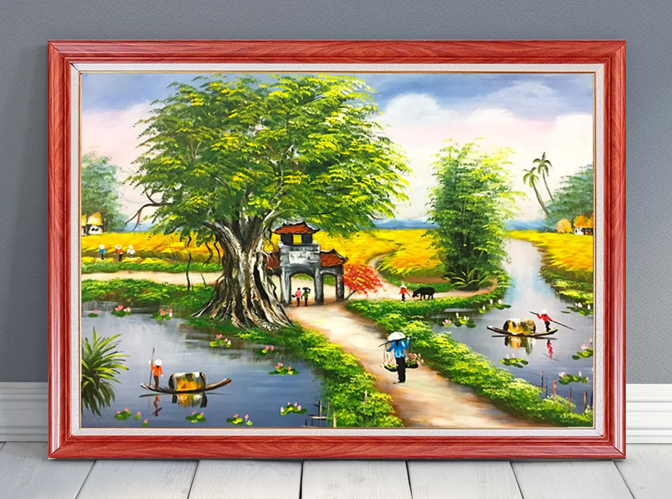 Màu sơn dầu vẽ tranh phong cảnh dòng sông quê hương êm đềm