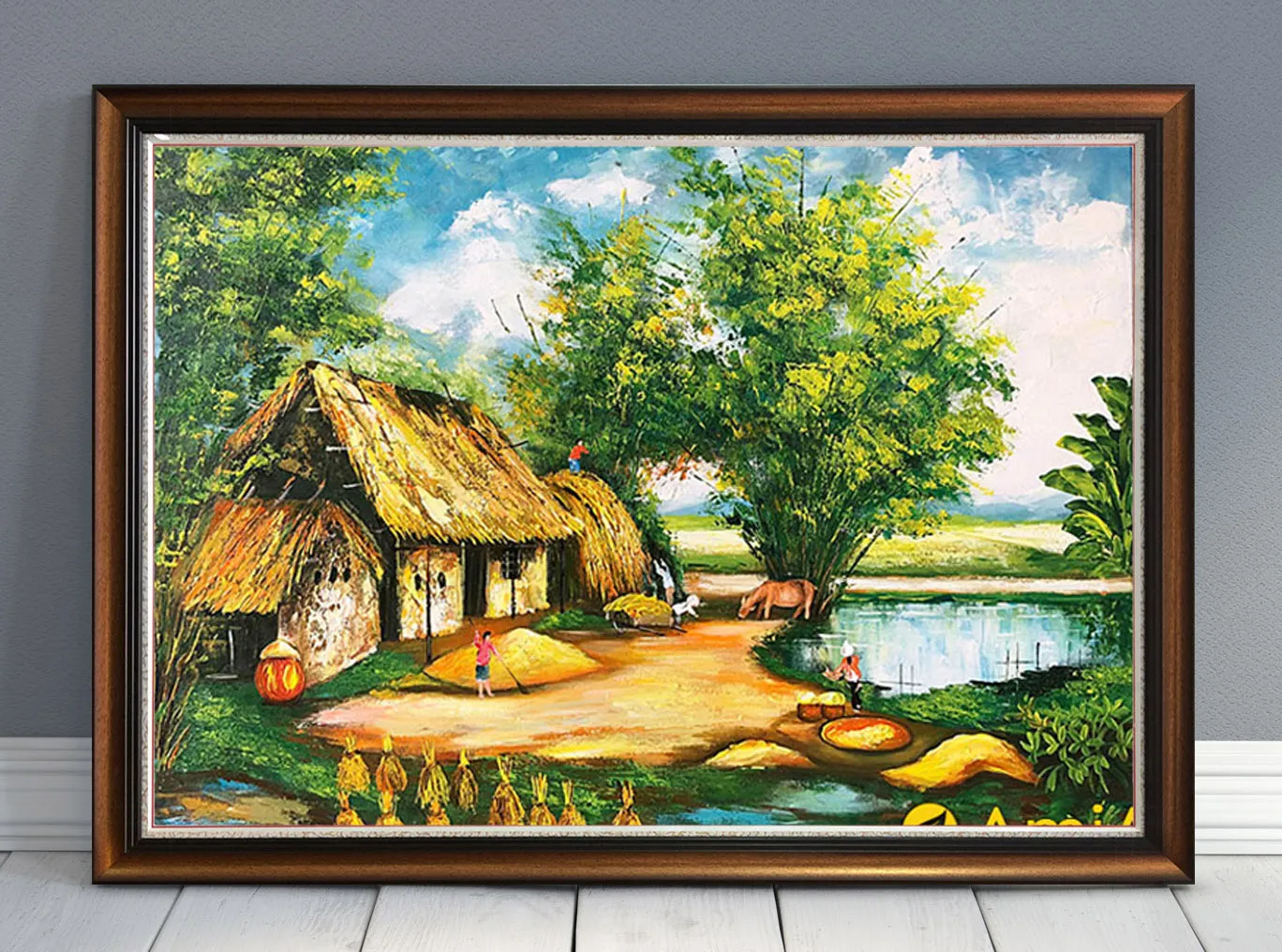 Màu sơn dầu vẽ tranh phong cảnh làng quê hương Việt Nam tươi đẹp