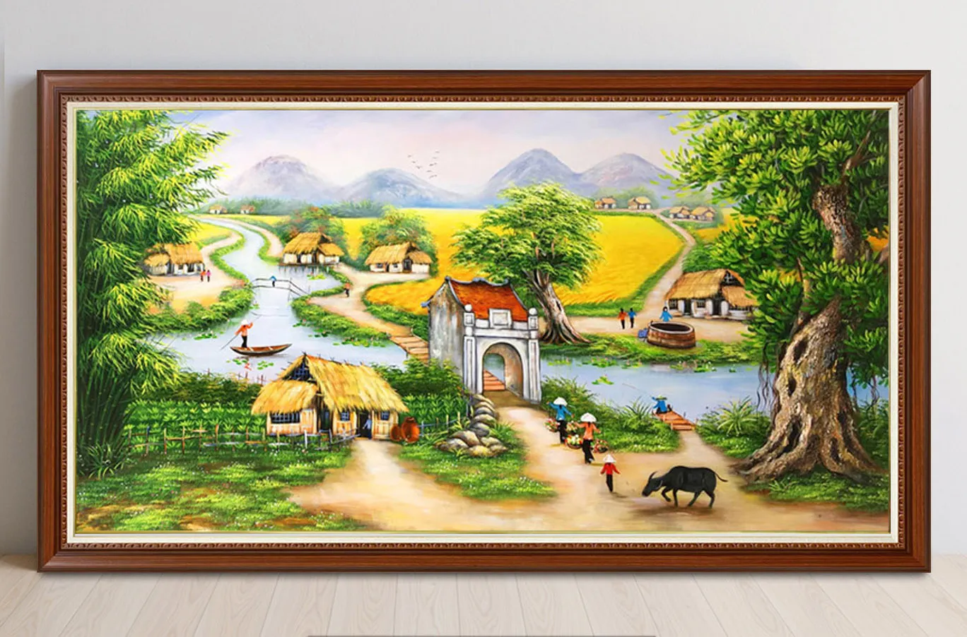 Màu sơn dầu vẽ tranh phong cảnh làng quê Việt Nam cổ xưa