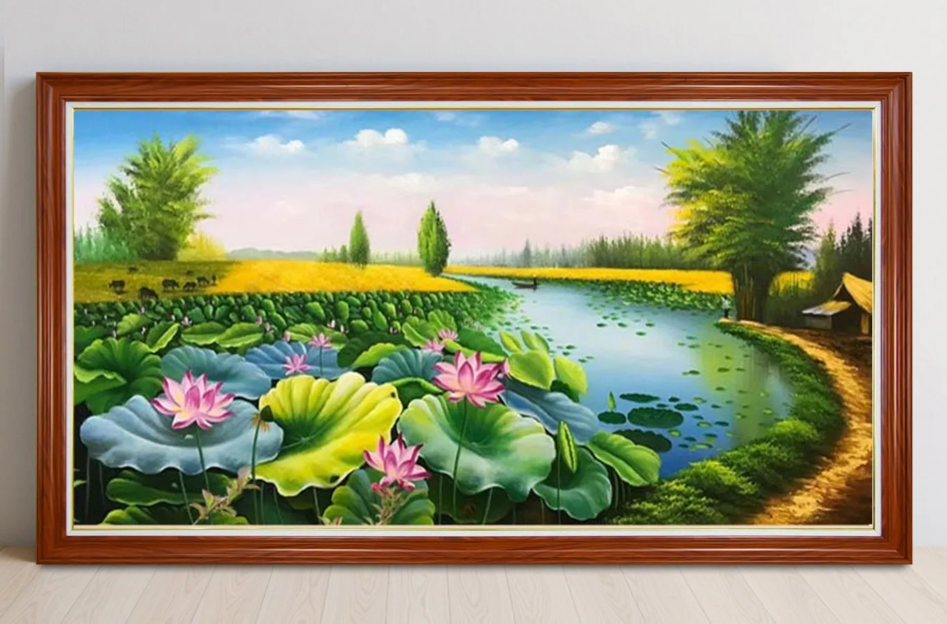 Màu sơn dầu vẽ tranh phong cảnh làng quê với cánh đồng lúa chín