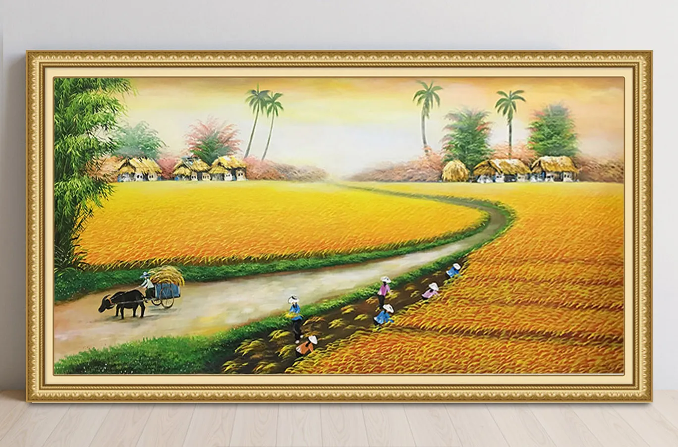 Màu sơn dầu vẽ tranh phong cảnh làng quê với con đường đất nhỏ