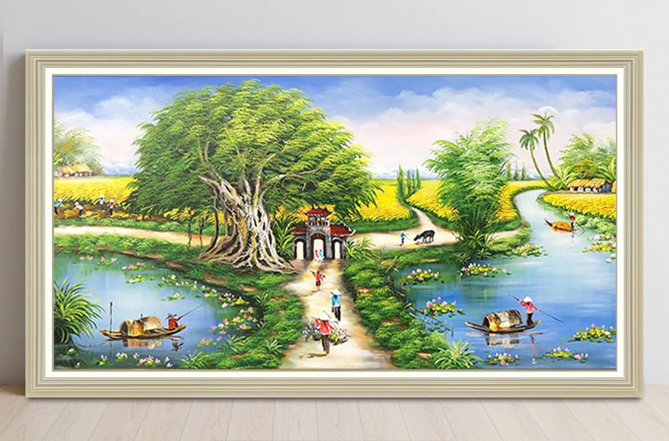 Màu sơn dầu vẽ tranh phong cảnh làng quê với cổng tam quan cổ