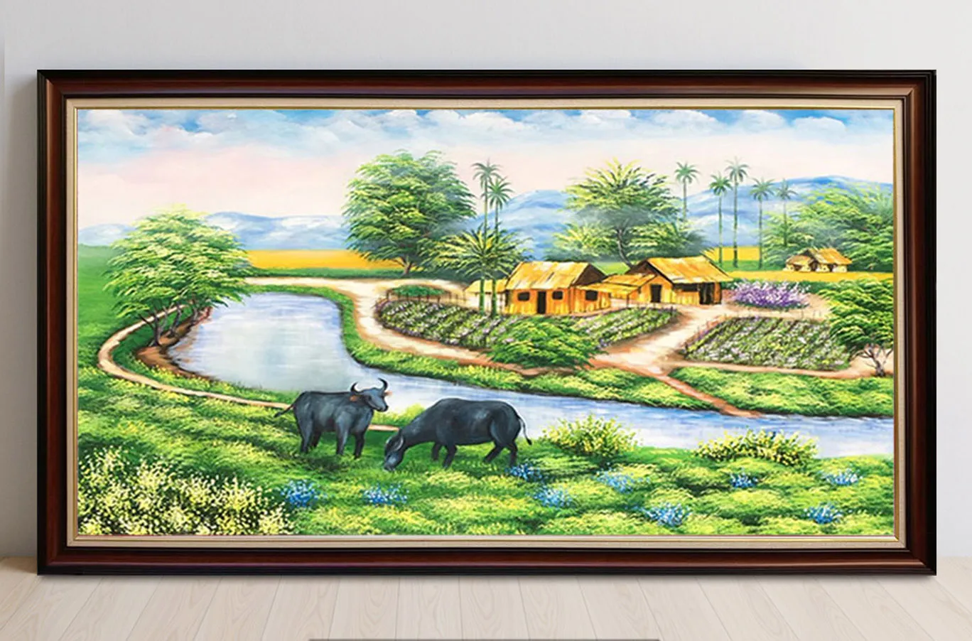 Màu sơn dầu vẽ tranh phong cảnh làng quê với những rặng dừa xanh