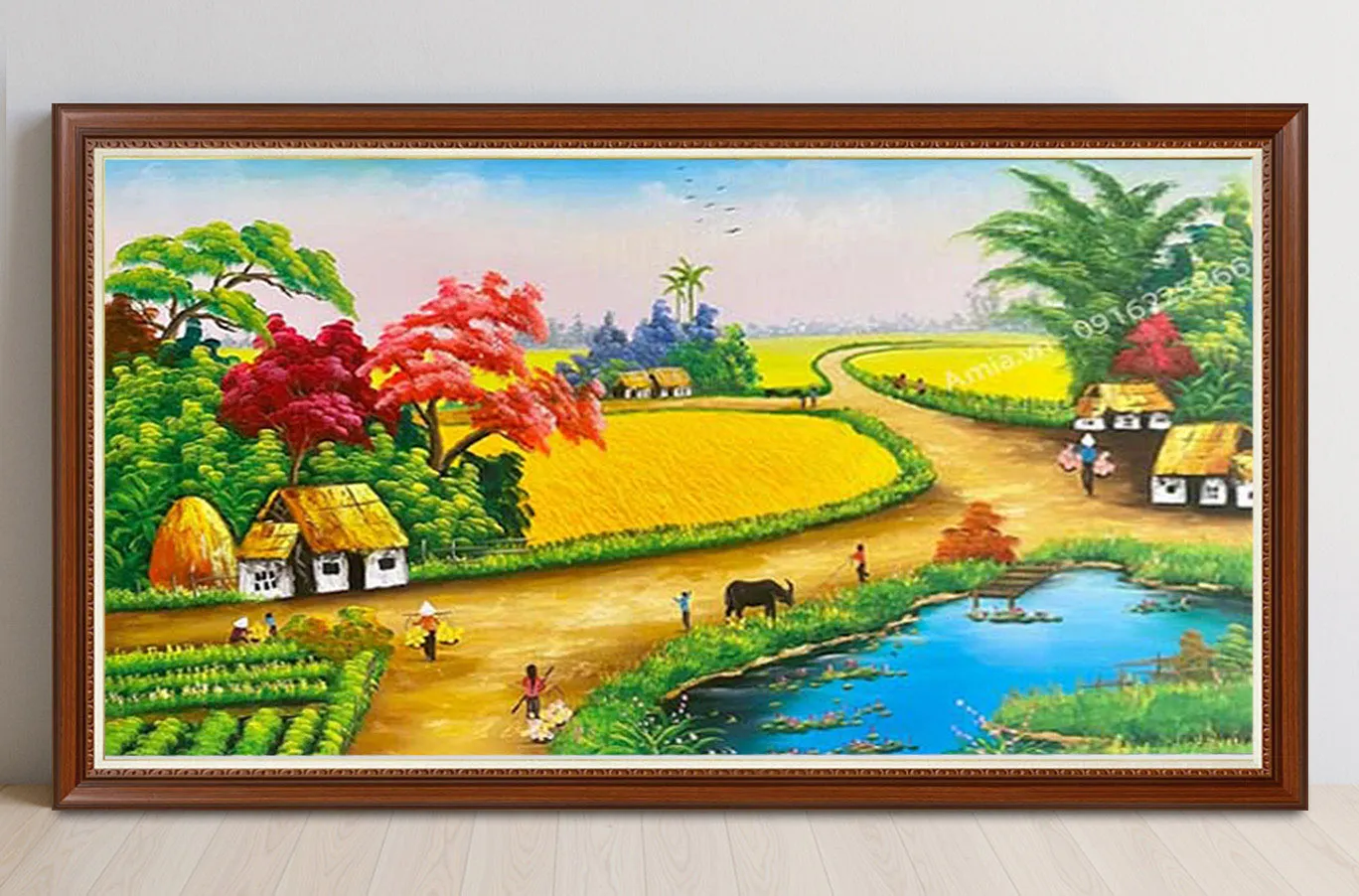 Màu sơn dầu vẽ tranh phong cảnh làng quê xưa êm đềm bên dòng sông