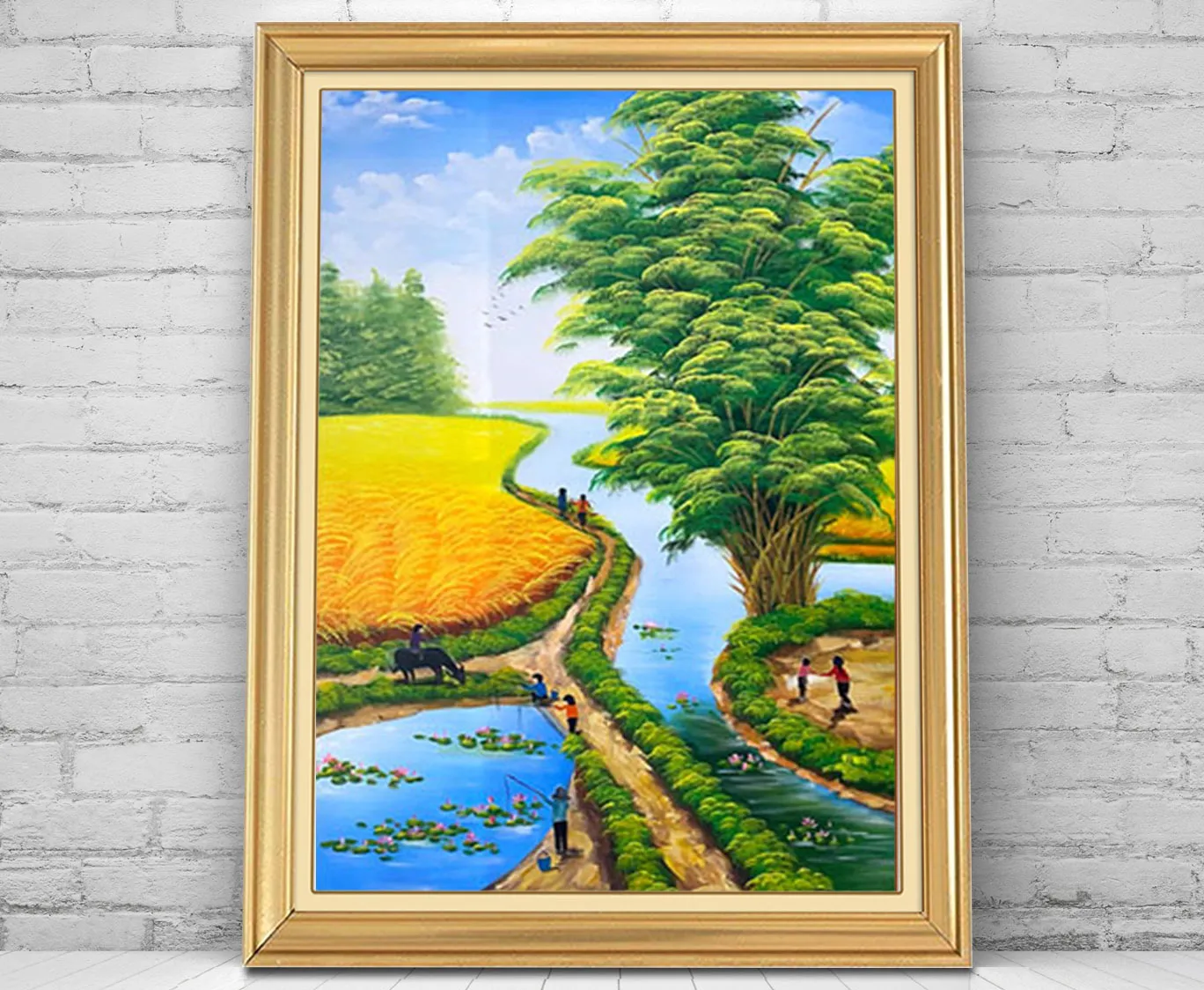 Màu sơn dầu vẽ tranh phong cảnh làng quê xưa mang đậm nét hoài cổ