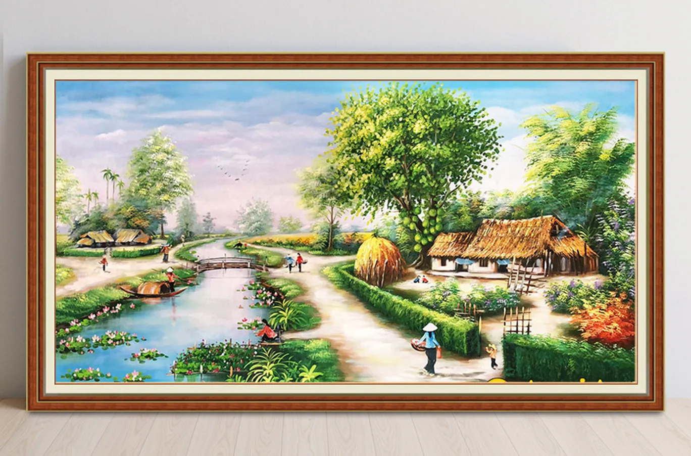 Màu sơn dầu vẽ tranh phong cảnh làng quê xưa với ánh sáng rực rỡ