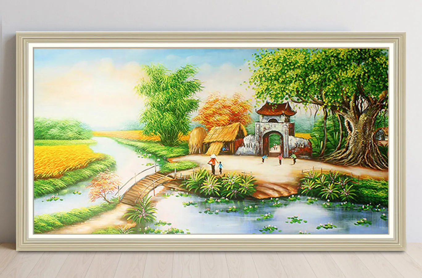 Màu sơn dầu vẽ tranh phong cảnh mùa thu trên làng quê xưa