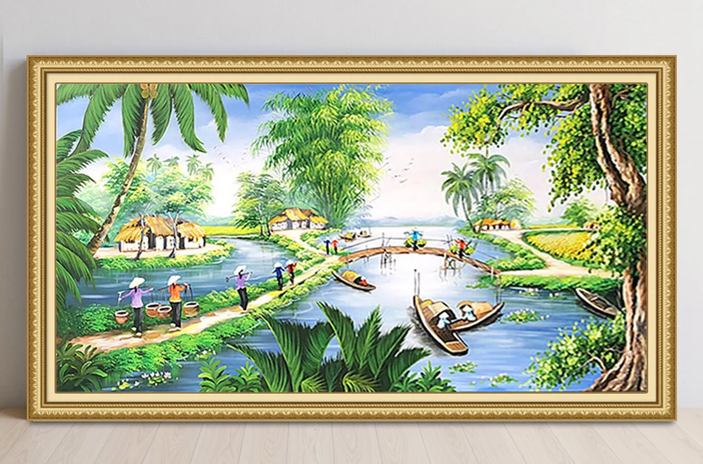 Màu sơn dầu vẽ tranh phong cảnh ngày mùa với những đống rơm vàng