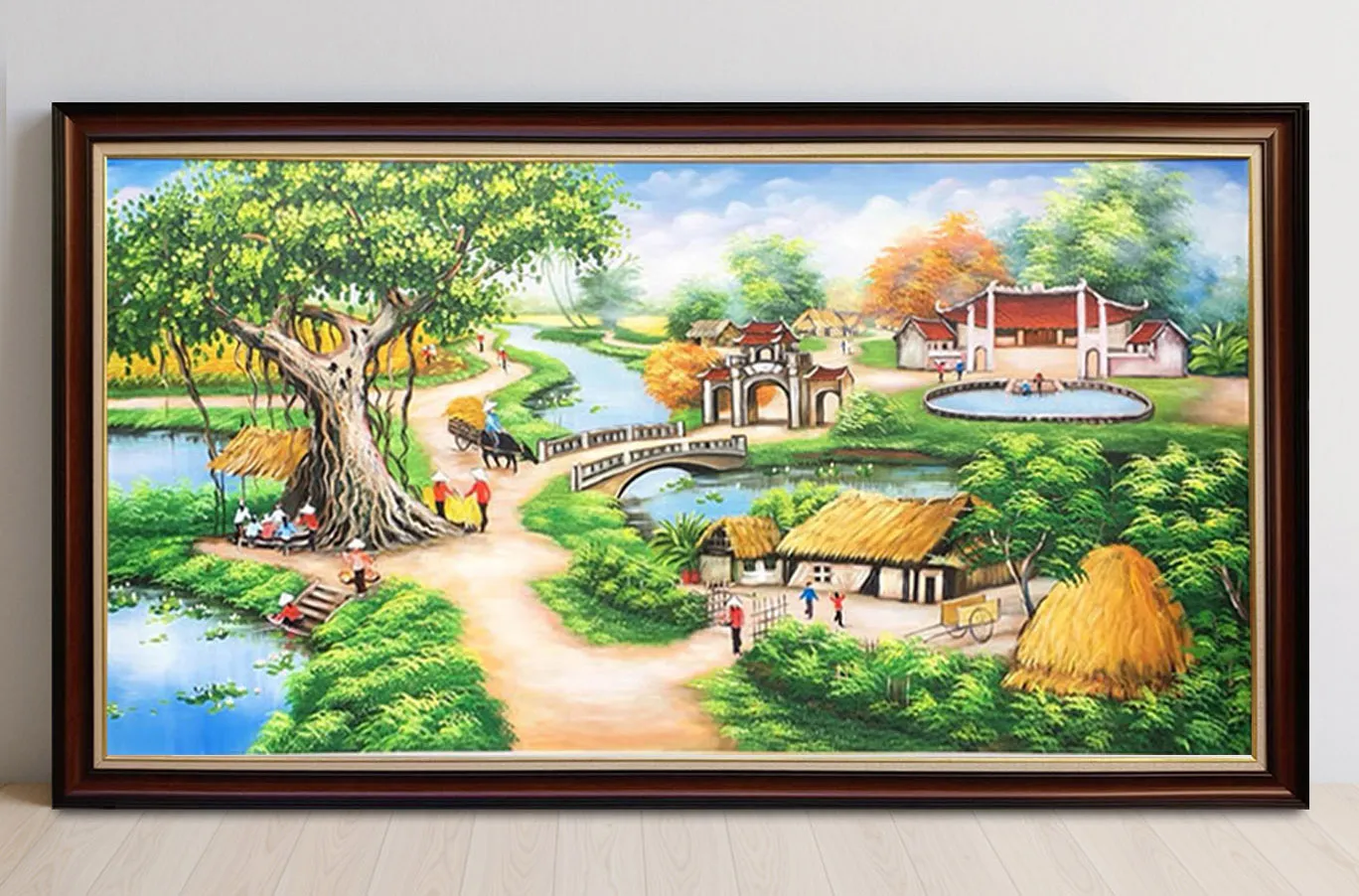 Màu sơn dầu vẽ tranh phong cảnh quê hương với mái đình cổ kính