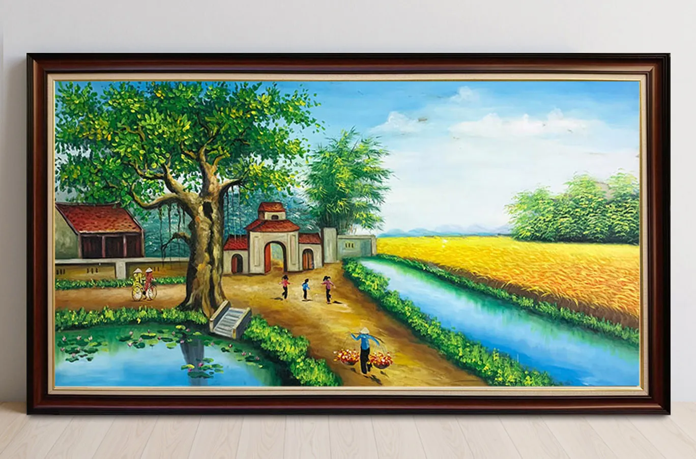 Màu sơn dầu vẽ tranh phong cảnh sinh hoạt bên giếng nước đầu làng