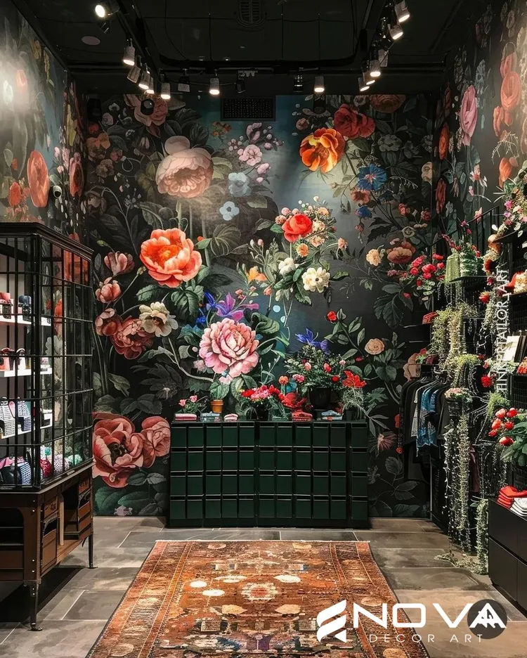 Mẫu thiết kế vẽ tranh tường hoa hồng cổ điển tinh tế cho phòng khách - Mẫu 1