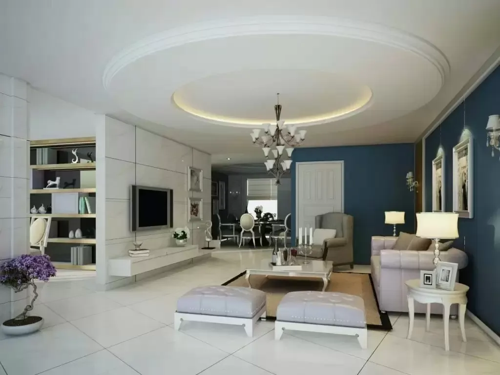 Mẫu trần phòng khách sử dụng thạch cao được cố định bằng khung xương vững chắc