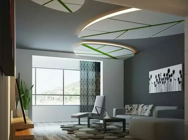 Thiết kế trần thạch cao hiện đại với chi tiết hình lá cây