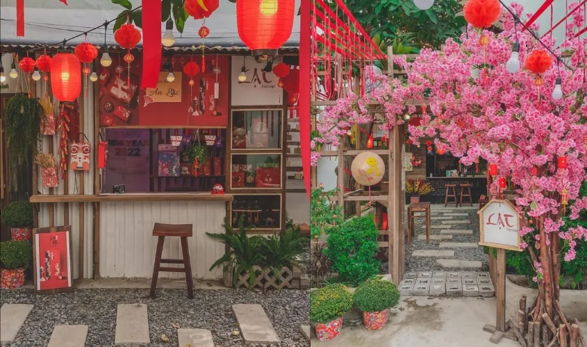 Mẫu trang trí tết quán cafe