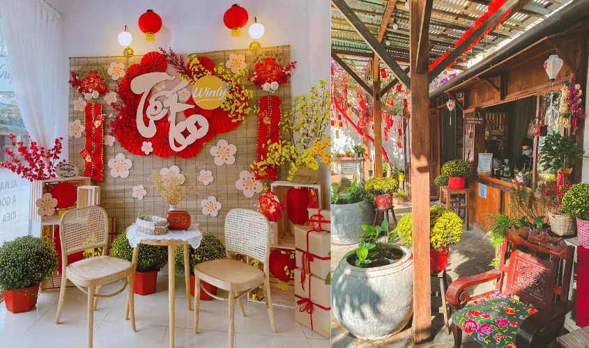 Trang trí Tết 2026 quán cà phê