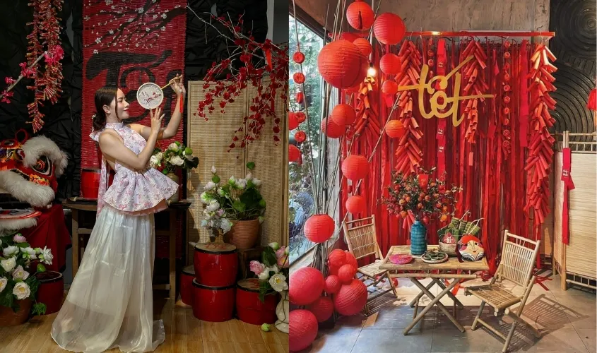 Trang trí tết góc quán cà phê