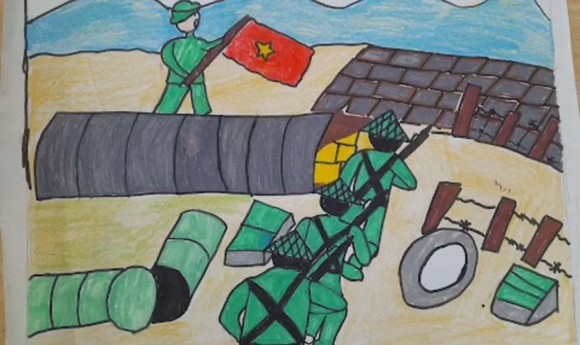 Mẫu tranh 30/4 chủ đề chú bộ đội