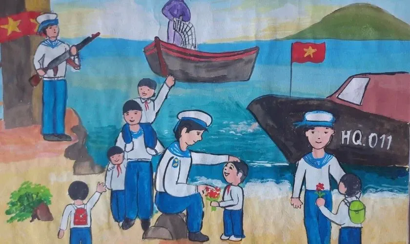 Mẫu tranh 30/4 đơn giản chủ đề biển đảo