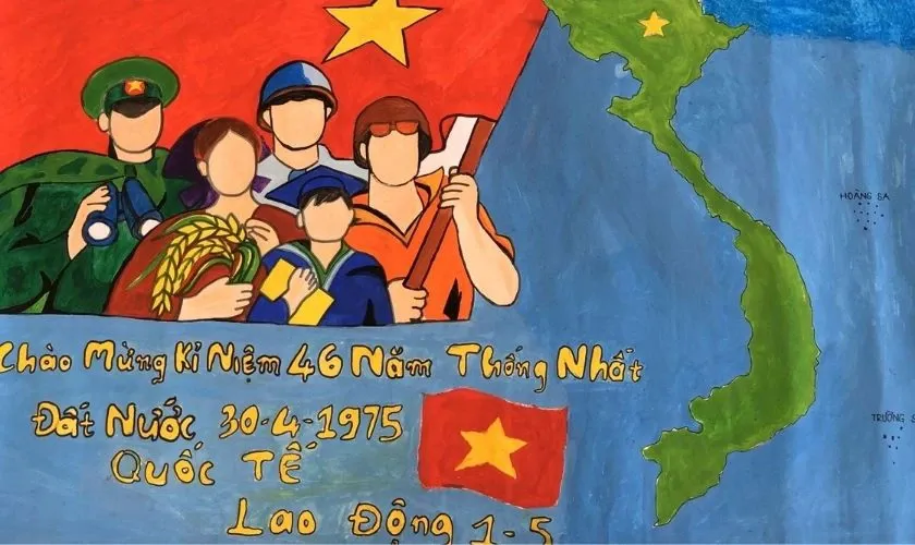 Mẫu tranh 30/4 đơn giản chủ đề chú bộ đội