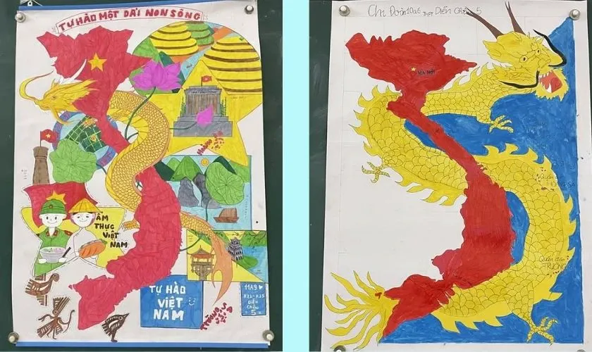 Mẫu tranh 30/4 đơn giản về chủ đề đất nước